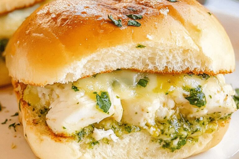 Cheesy Garlic Pesto Chicken Sliders