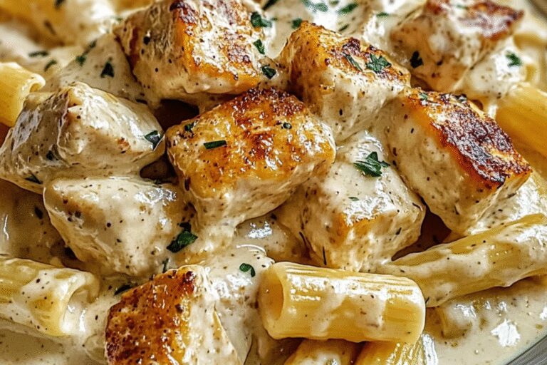 Creamy Garlic Butter Chicken and Rigatoni in Parmesan Sauce