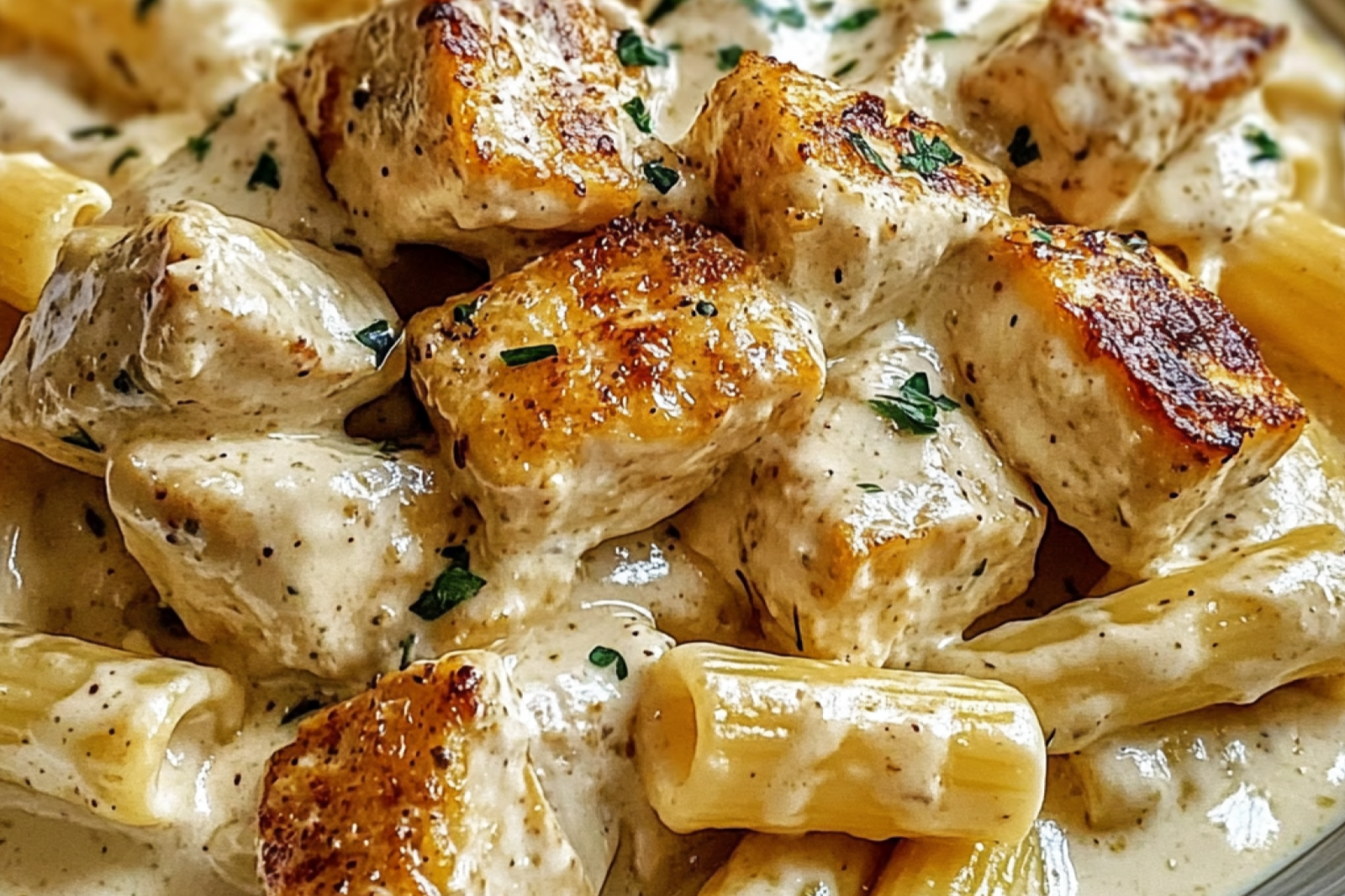 Creamy Garlic Butter Chicken and Rigatoni in Parmesan Sauce