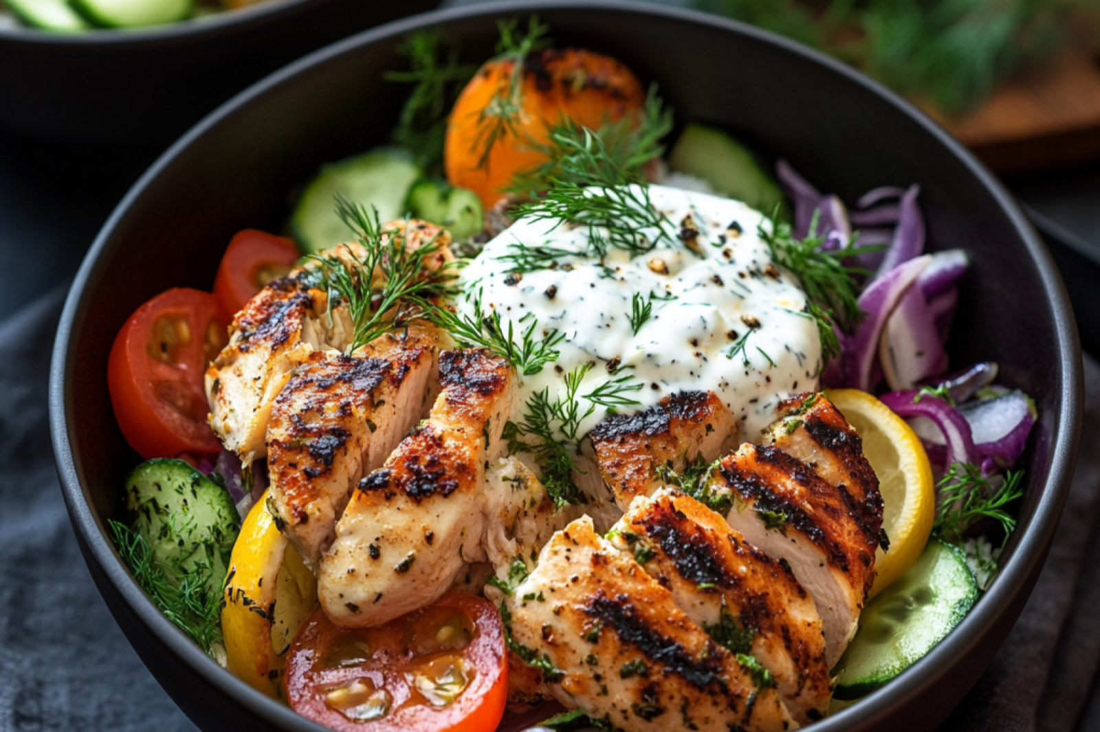 Greek Chicken Bowls with Lemon-Dill Yogurt Sauce