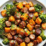 Sheet Pan Sausage and Sweet Potatoes with Honey Sauce 2 Sheet Pan Sausage and Sweet Potatoes with Honey Garlic Sauce