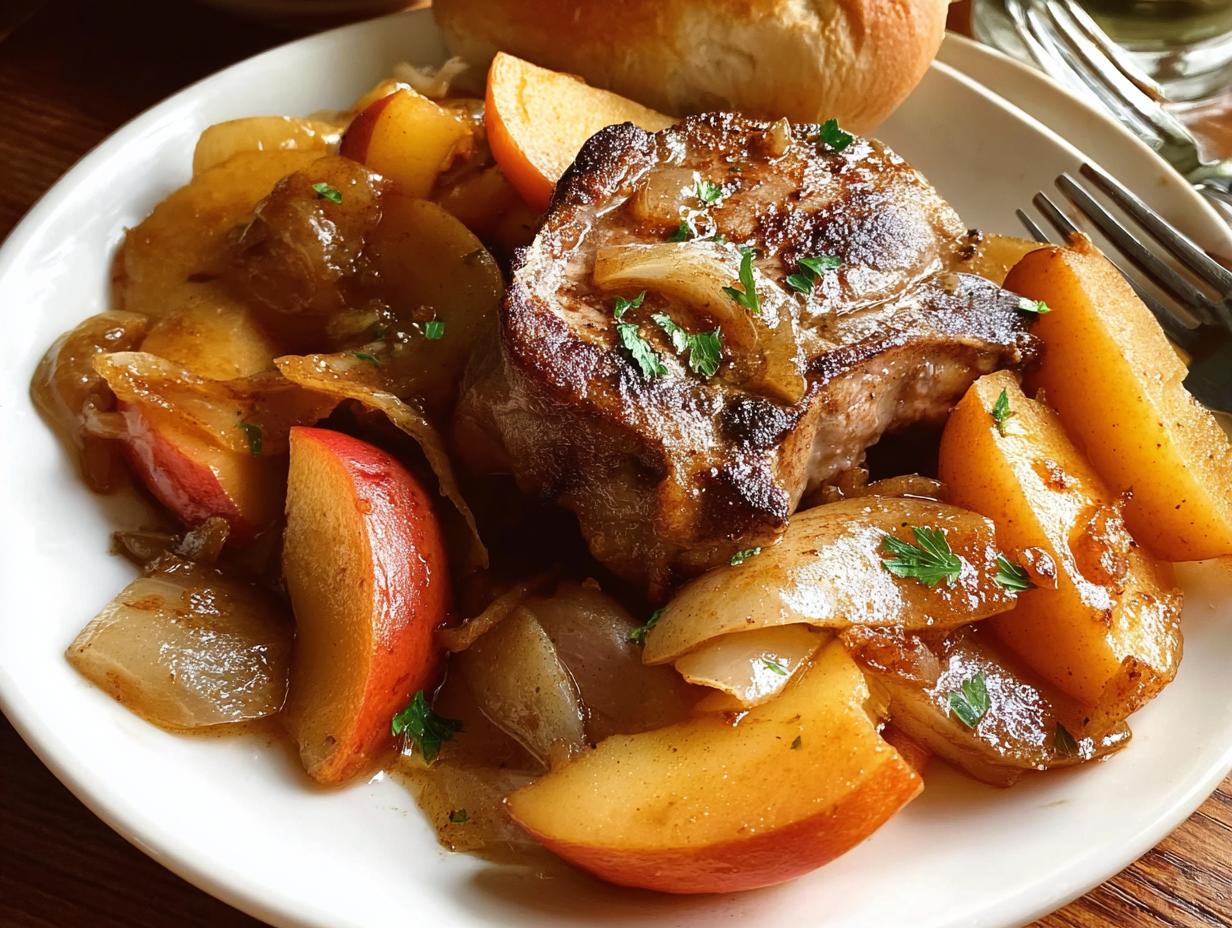 Slow Cooker Apple Cinnamon Pork Chops with Apples and Onions