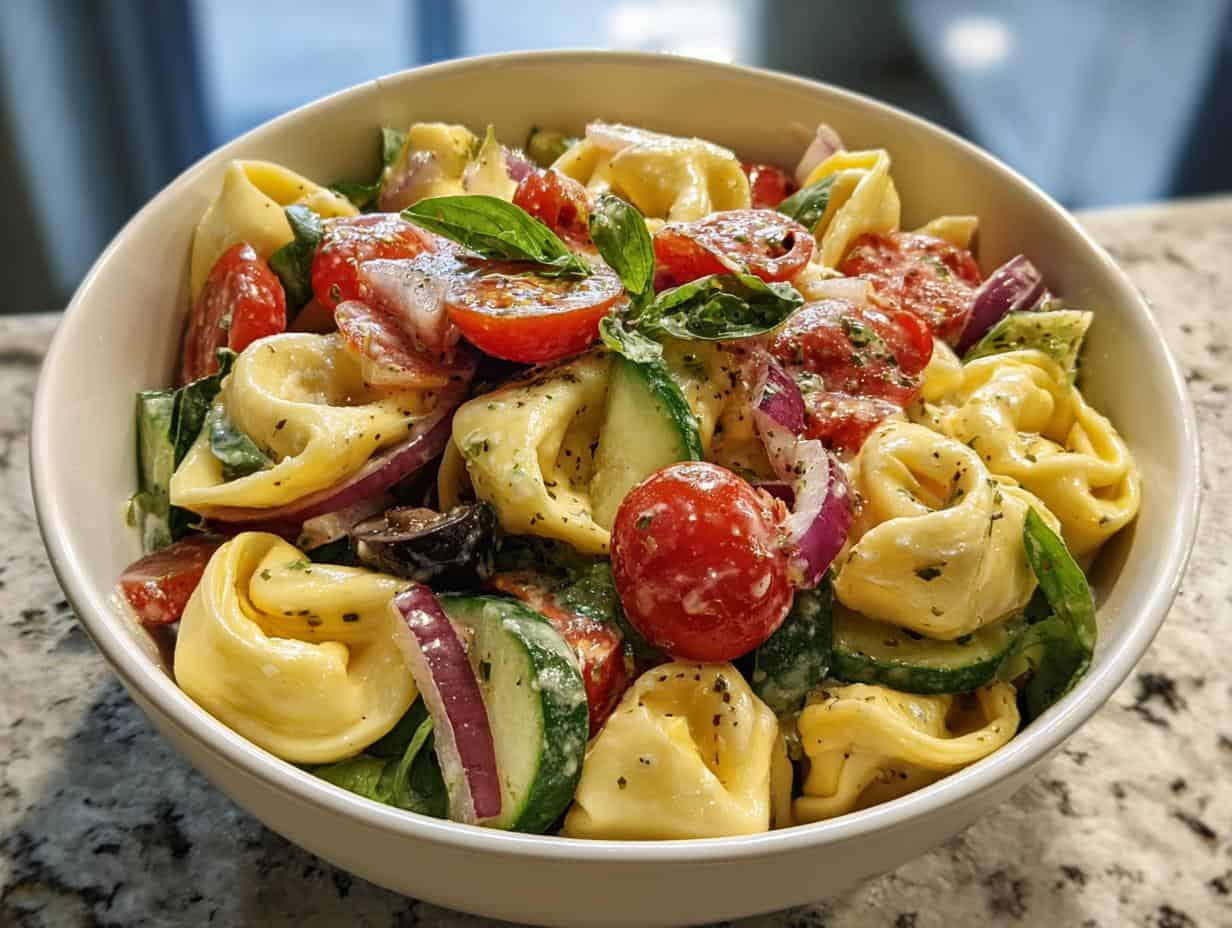 Tortellini Pasta Salad with fresh vegetables and cheese